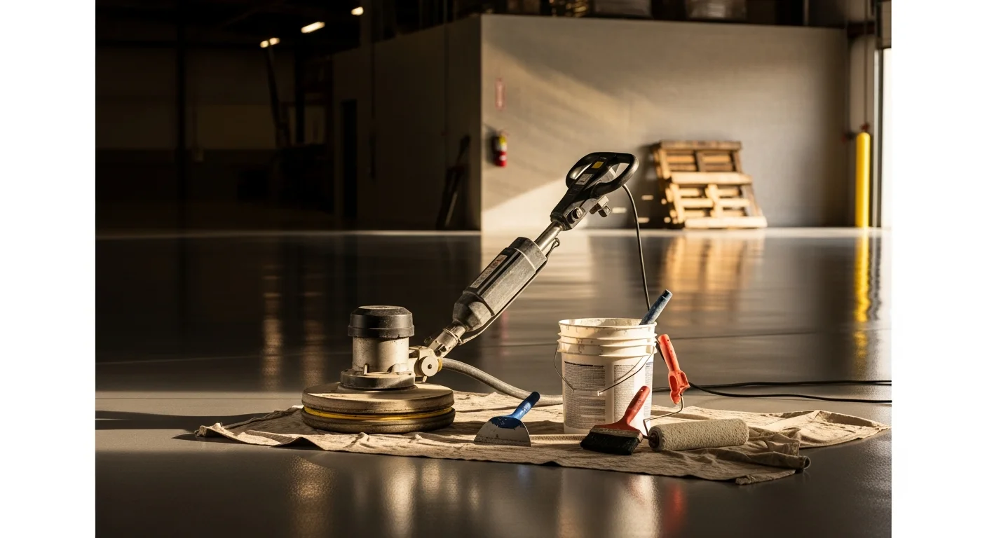 Polished concrete floor with epoxy coating in commercial space