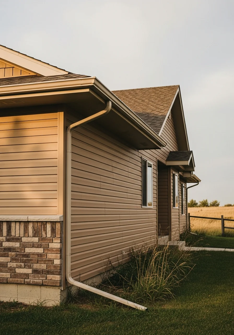 Close-up of a North Platte area home exterior showing typical regional siding and roofing materials.