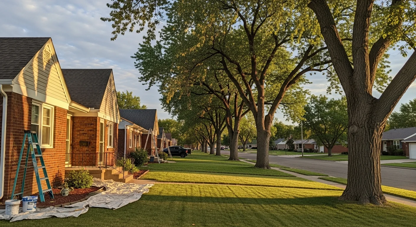 North Platte residential street with mature trees and well-maintained homes along the North Platte River valley.
