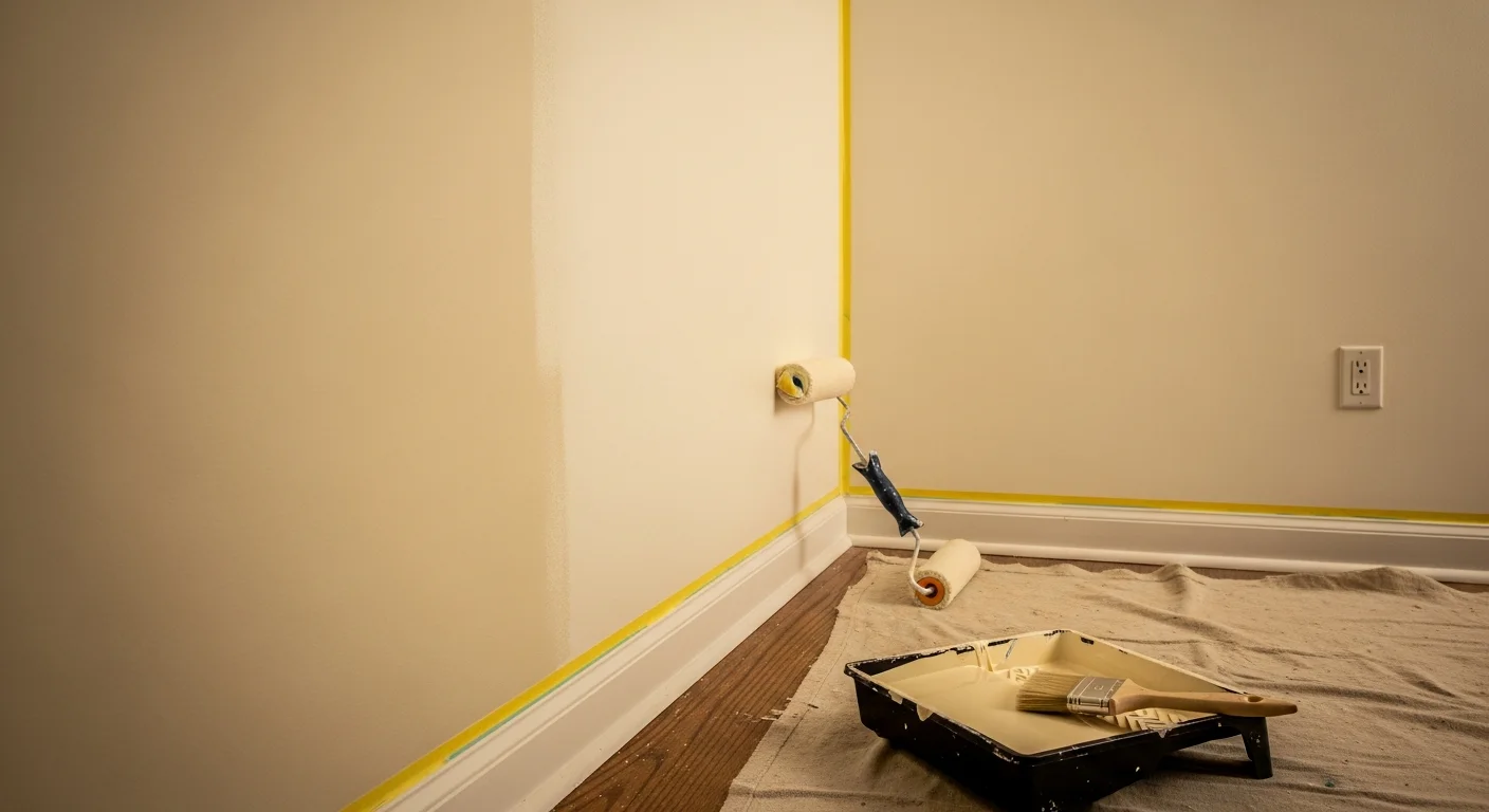 A freshly painted interior living room in a Lincoln County home showing smooth, even wall coverage with clean trim lines. The room features consistent color from floor to ceiling with no visible brush marks or uneven patches.